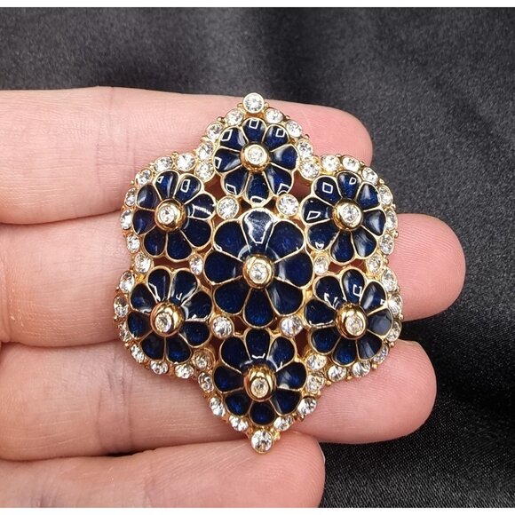 Vintage Jacqueline Kennedy Camrose & Kross JBK Vintage Gold-Tone Blue Brooch - Picture 7 of 8